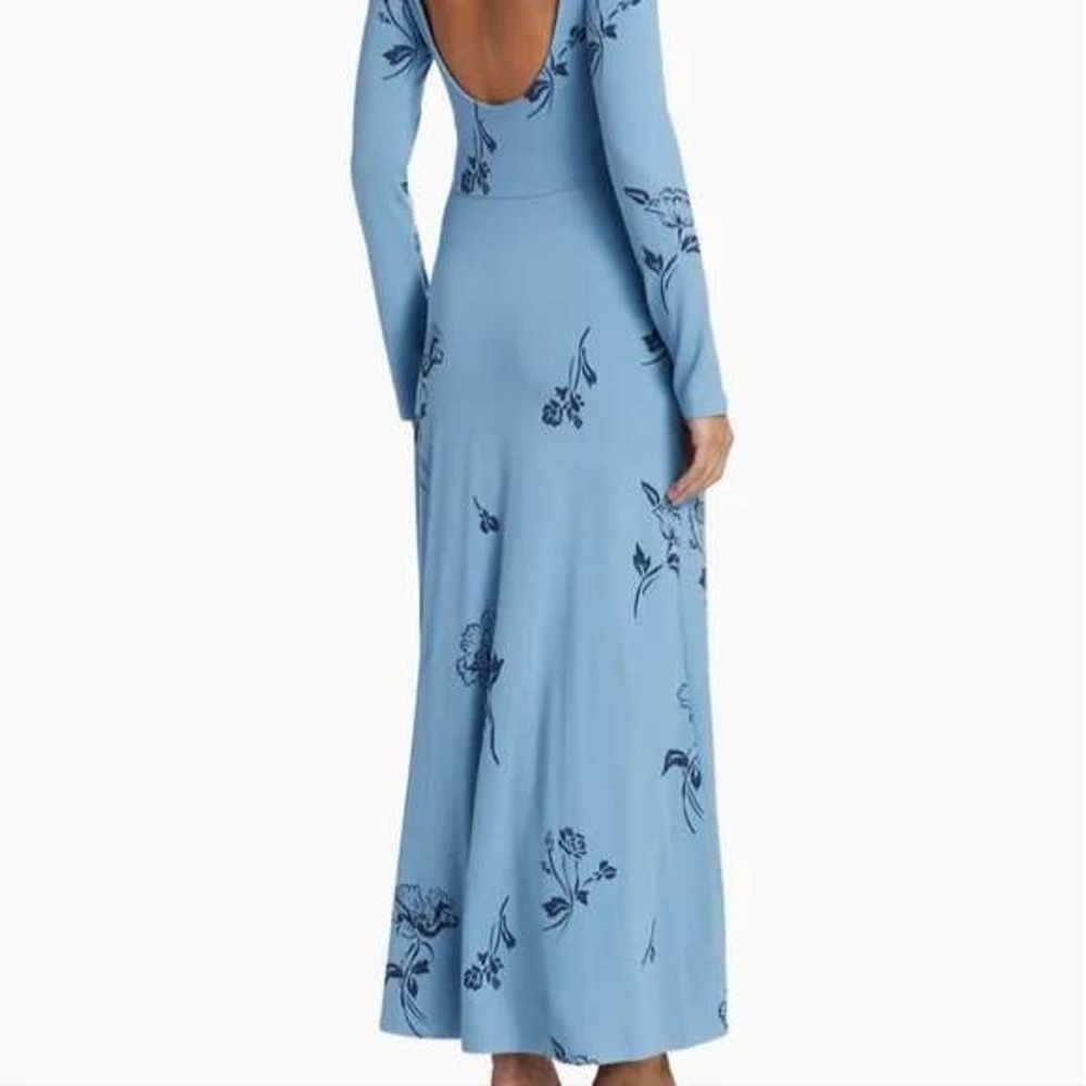 Free People Love and Be Loved Blue Floral Print Long Sleeve Maxi Dress Slit NWT - Picture 11 of 11